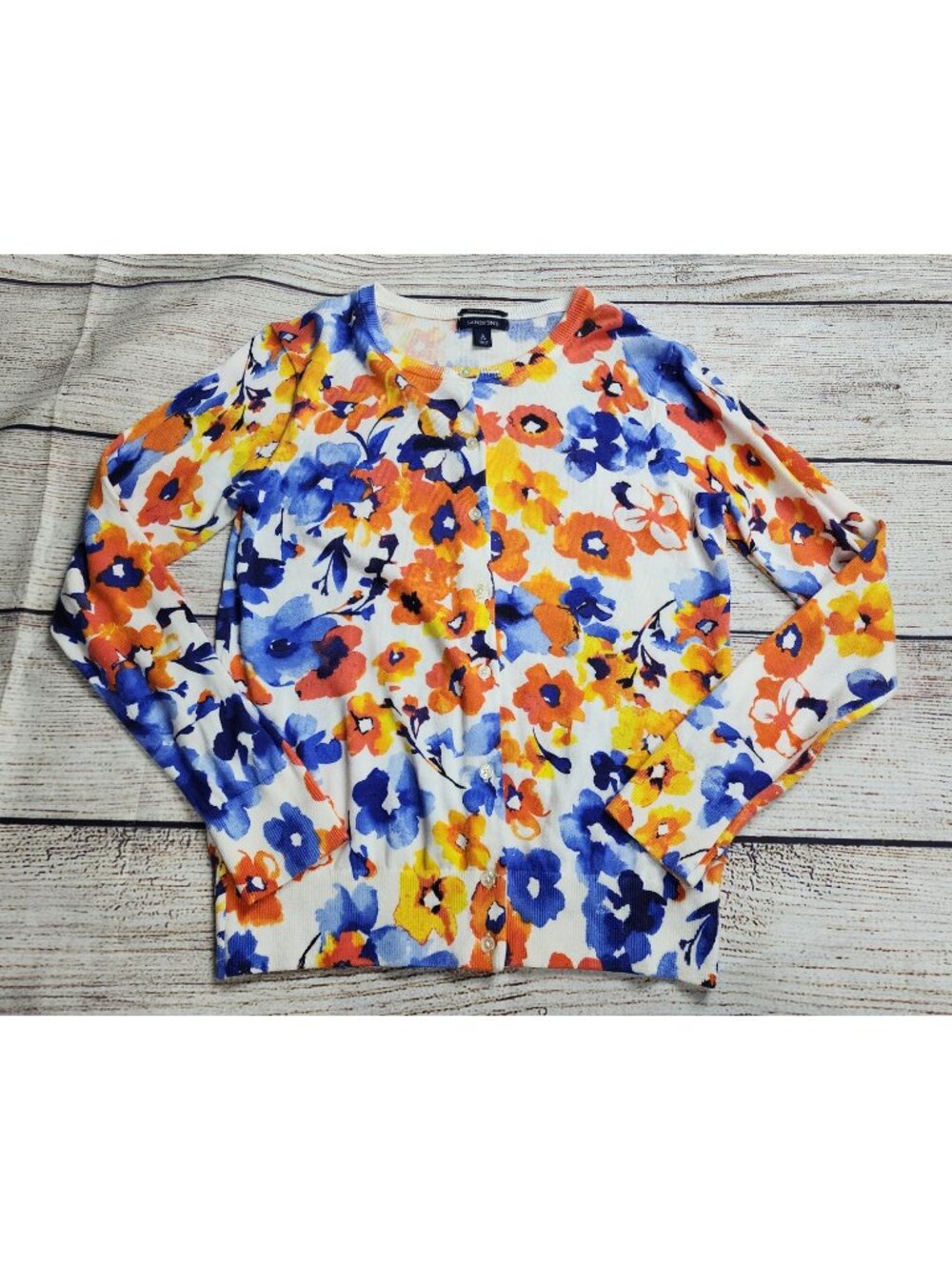 Lands End Small Women's Floral Button Cardigan Sweater 100% Supima Cotton Preppy